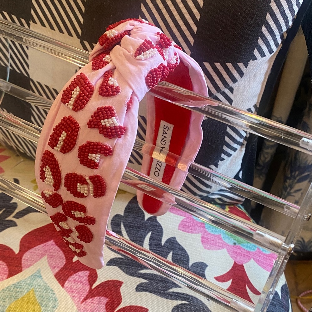 Pink and Red leopard print Beaded Womens Headband